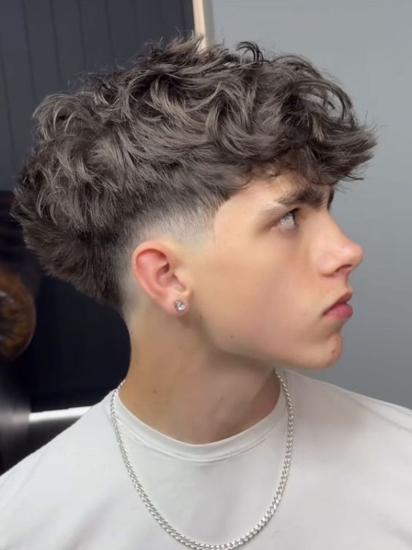 Low Taper Fade Fringe Curly Hair