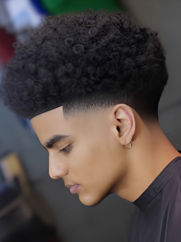 Low Taper Fade Black Haircut High Volume Top