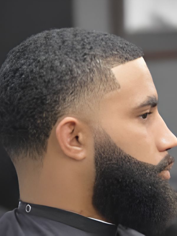 Low Taper Fade Black Haircut with Beard