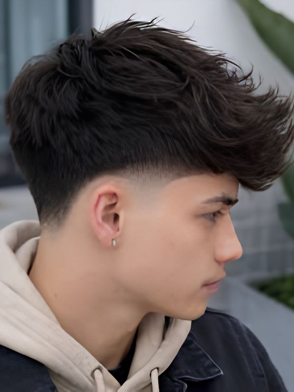 Low Taper Fade Black with Long Top