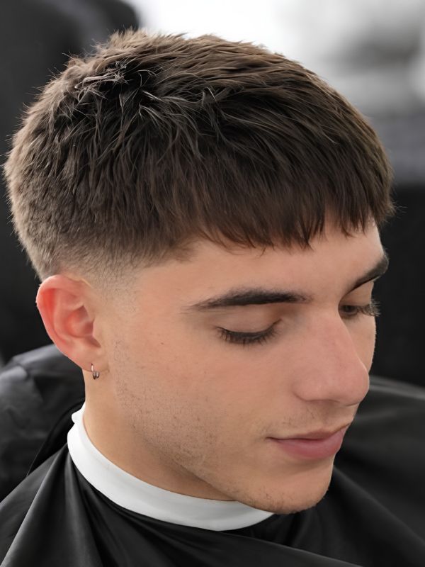 Low Taper Fade Textured Crop for Straight Hair