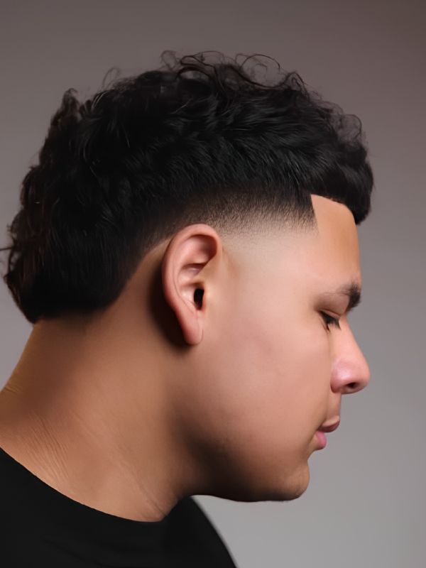 Curly High Taper with Side Part