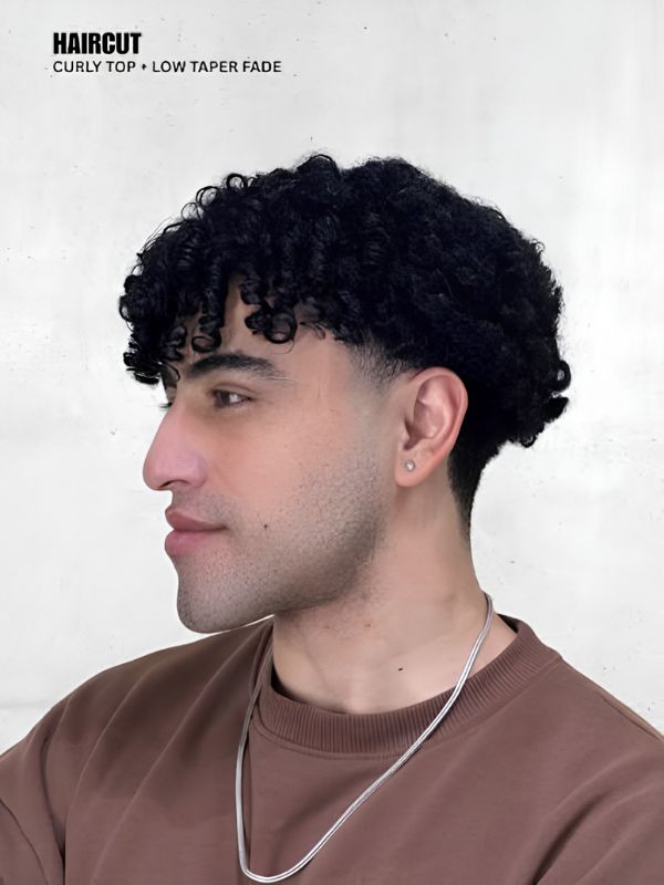 Messy Curly Top with a Clean Low Taper