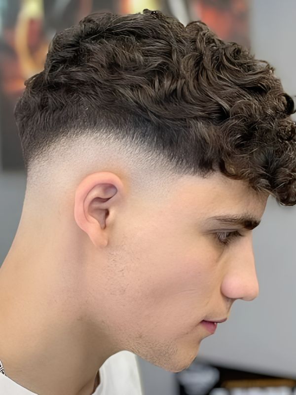 Sharp Curly Fade with Design