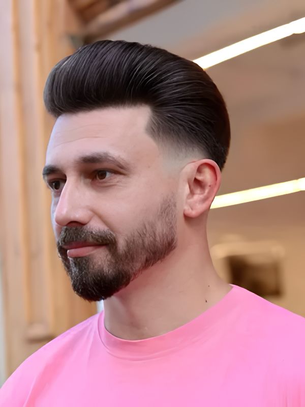 Burst Fade Pompadour with Beard