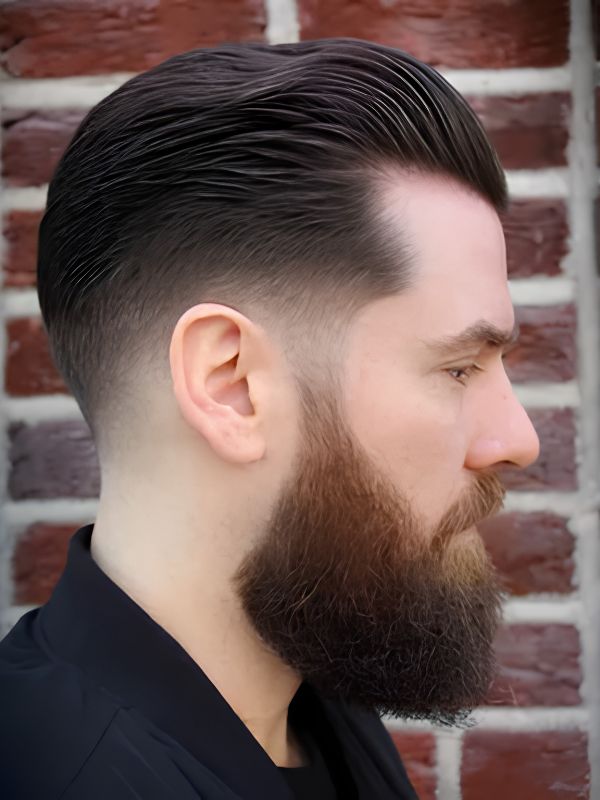 Burst Fade Pompadour with Beard
