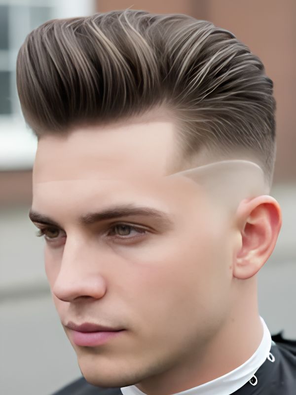 Burst Fade Pompadour with Design