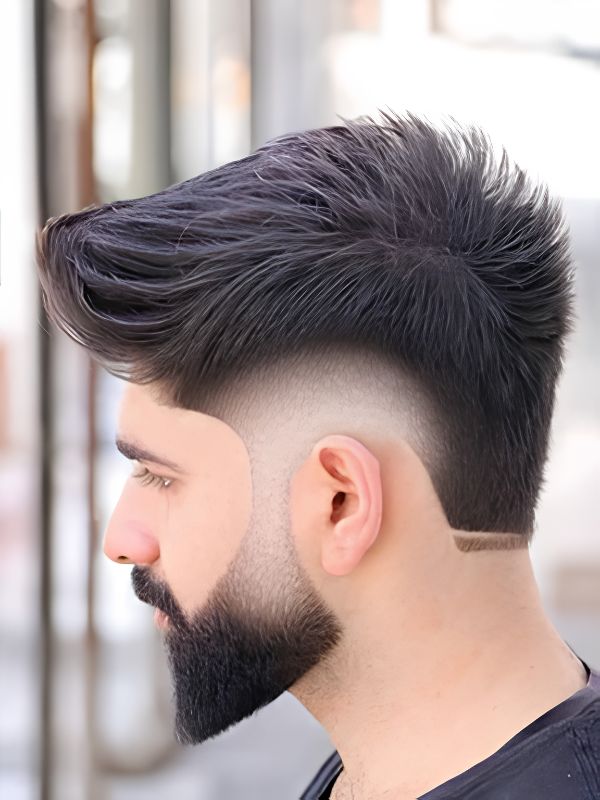 Burst Fade with Beard for Thick Hair