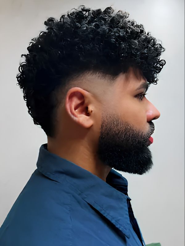 Curly Burst Fade with Beard
