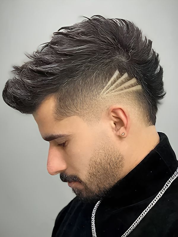 Faux Hawk Burst Fade with Beard